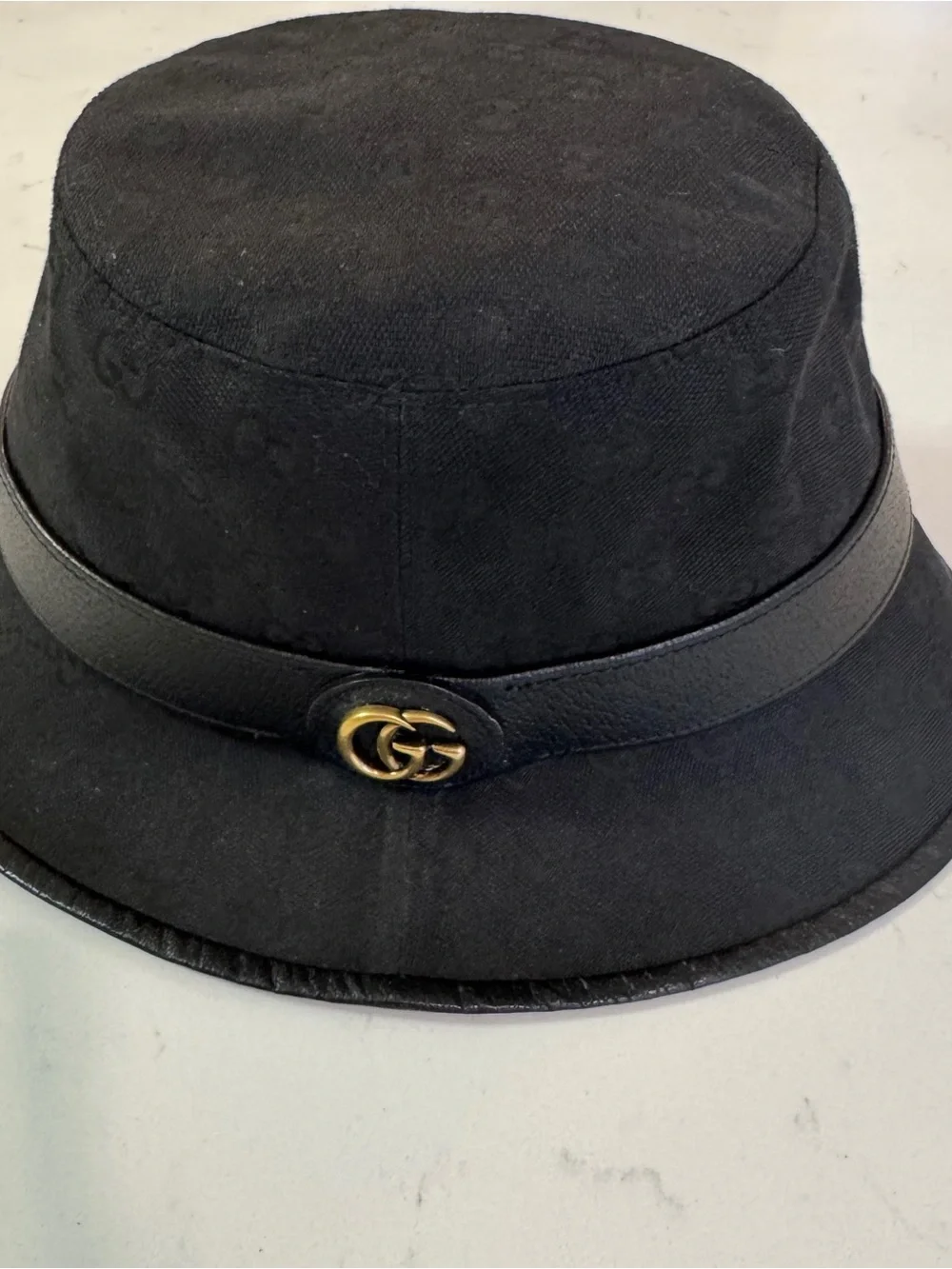 Gucci Black GG Monogram Bucket Hat with Gold Double-G